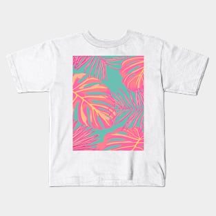 Tropical Leaves in Pink and Turquoise Kids T-Shirt